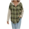 thumbnail image 1 of Erwazi Hooded Jackets for Women Drawstring Button Down Shirts Plaid Shacket Jacket, 1 of 7