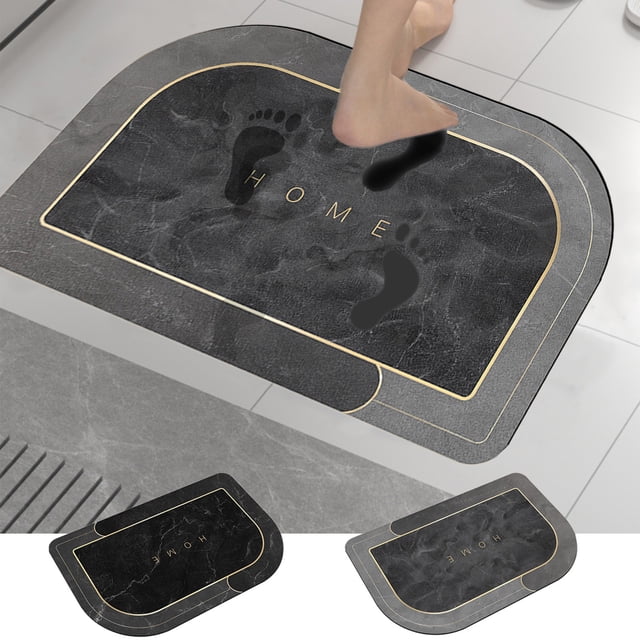 Alfombra de baño súper absorbente con respaldo antideslizante de goma | Alfombra de piso de baño de secado rápido | Alfombra de ducha gris moderna lavable | 16x24 pulgadas | Multipropósito para