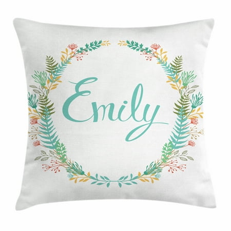 Emily Throw Pillow Cushion Cover, Composition of Popular English Girl Name with Vintage Design Inspirations Leaves, Decorative Square Accent Pillow Case, 20 X 20 Inches, Multicolor, by (The Best English Accent)