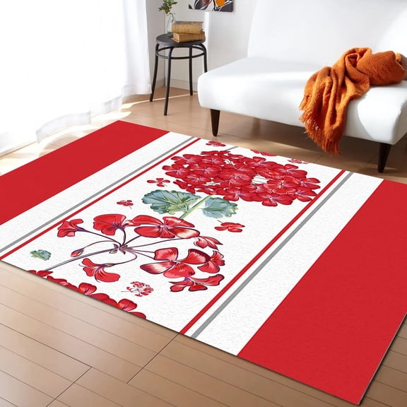 Geranium Red Flowers Living Room Carpet Coffee Table Floor Mat Study Bedroom Bedside Home ration Large Rug Floor Mat