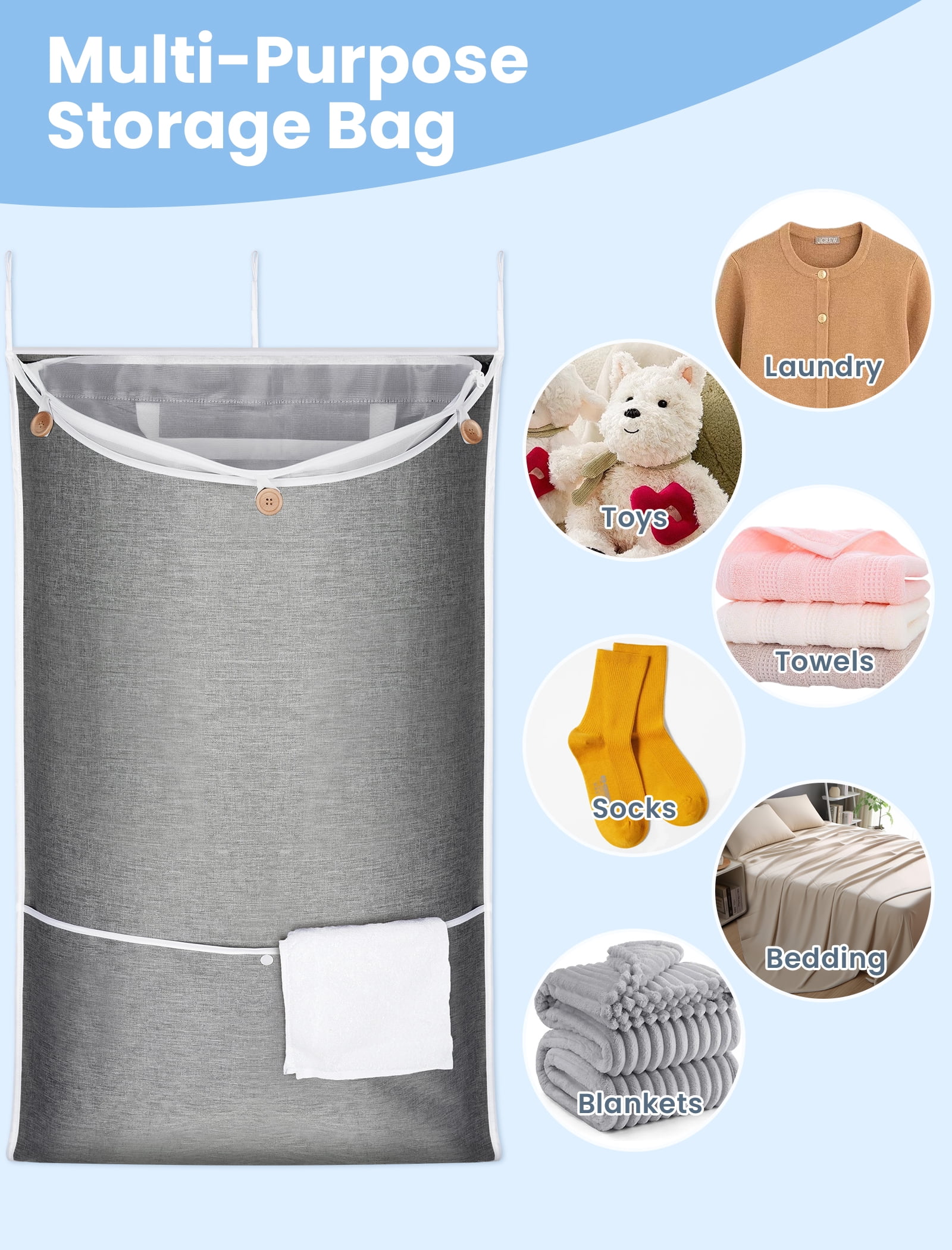 NiHome XXL Hanging Laundry Hamper Bag 39.4"x22.4" with Removable Delicates Bag, 2-in-1 Door Hamper with Dual Hooks, Wide Opening Laundry Bag for Dorm Bedroom Bathroom(Use Together or Separately)