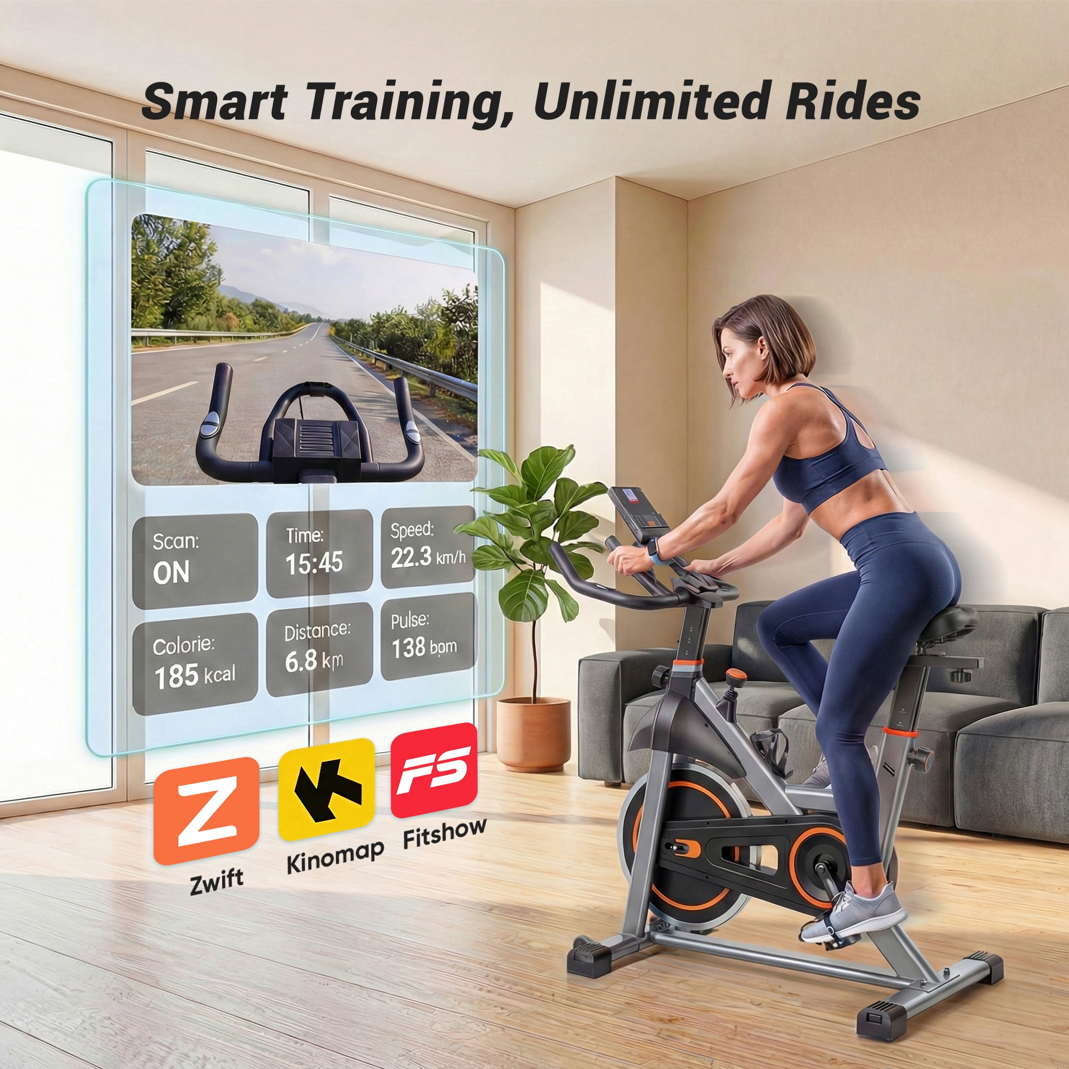 EDX Exercise Bike with LCD Monitor & Infinite Resistance, Adjustable Seat & Handlebar, Bluetooth App Compatible Indoor Cycling Bike for Home Gym, 300 lb Capacity, Orange