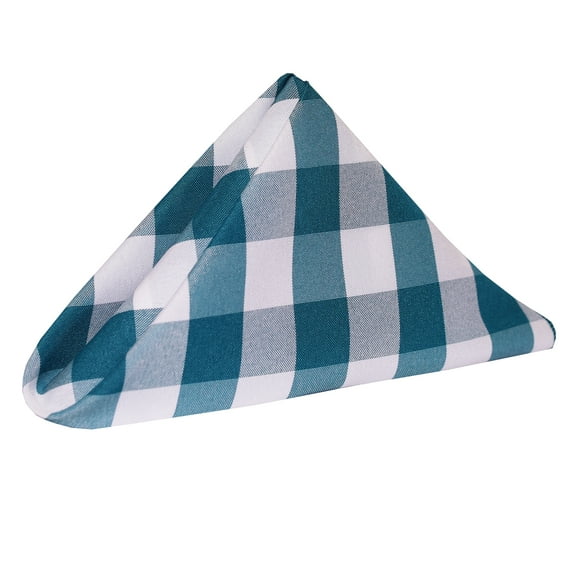 Ultimate Textile (10 Dozen) 20 x 20-Inch Polyester Checkered Cloth Dinner Napkins - for Picnic, Outdoor or Indoor Party use, Teal and White