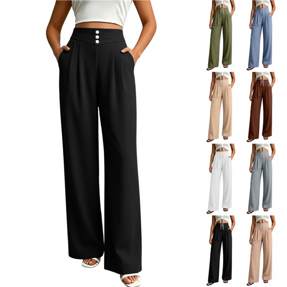 Zpzdpjkx High Waist Wide Leg Dress Pants for Women Drape Flowy Pleated Palazzo Trousers with Pockets Loose Comfy Casual Office Long Pants