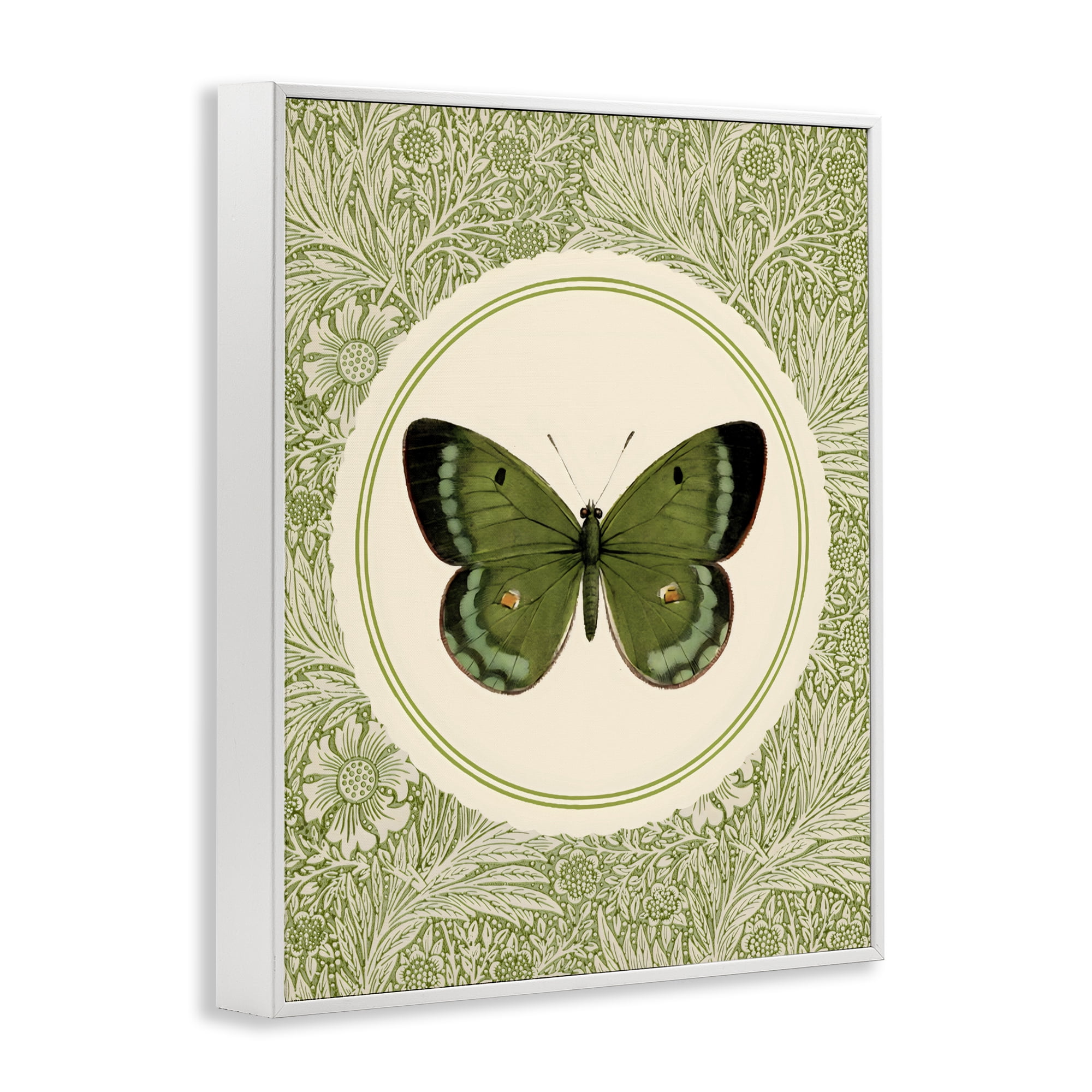 Stupell Industries Green Butterfly Botanical Medallion White Framed Giclee Art, design by LSR Design Studio