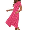 thumbnail image 2 of TaTaai Women's Polka Dot Flutter Sleeve Dress Short Sleeve Round Neck Midi Casual Dress with Irregular Hem Lightweight Stretchy Gift, 2 of 6