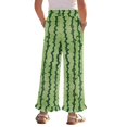 thumbnail image 2 of COEQINE Girls' Wide Leg Pants with Ruffle Hem, Casual Long Trousers Breathable Flowy Fall Pants Y2K Girly Outfits for Daughter, Size 11-12, Watermelon Rind Stripe, 2 of 8