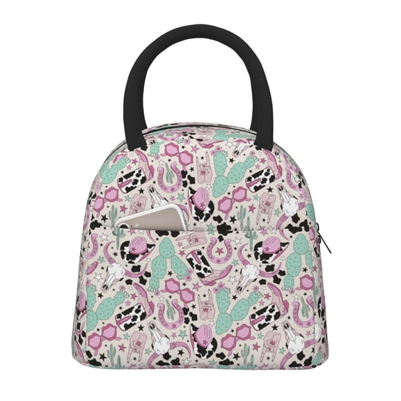 Vsdgher Insulated Lunch Bag Simple Bento Cooler Bag Lunch Tote Bag , Suitable for picnics, school, work (West Cowgirl Disco Print )