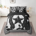 thumbnail image 2 of Black Western Texas Star Twin Size Comforter Set Bedding Set Twin 7 Pieces,American Horseshoe Cowhide Bed in a Bag Grunge Grey Rustic Farm Animals Bed Set with Comforter,Sheets,Pillowcases, 2 of 5