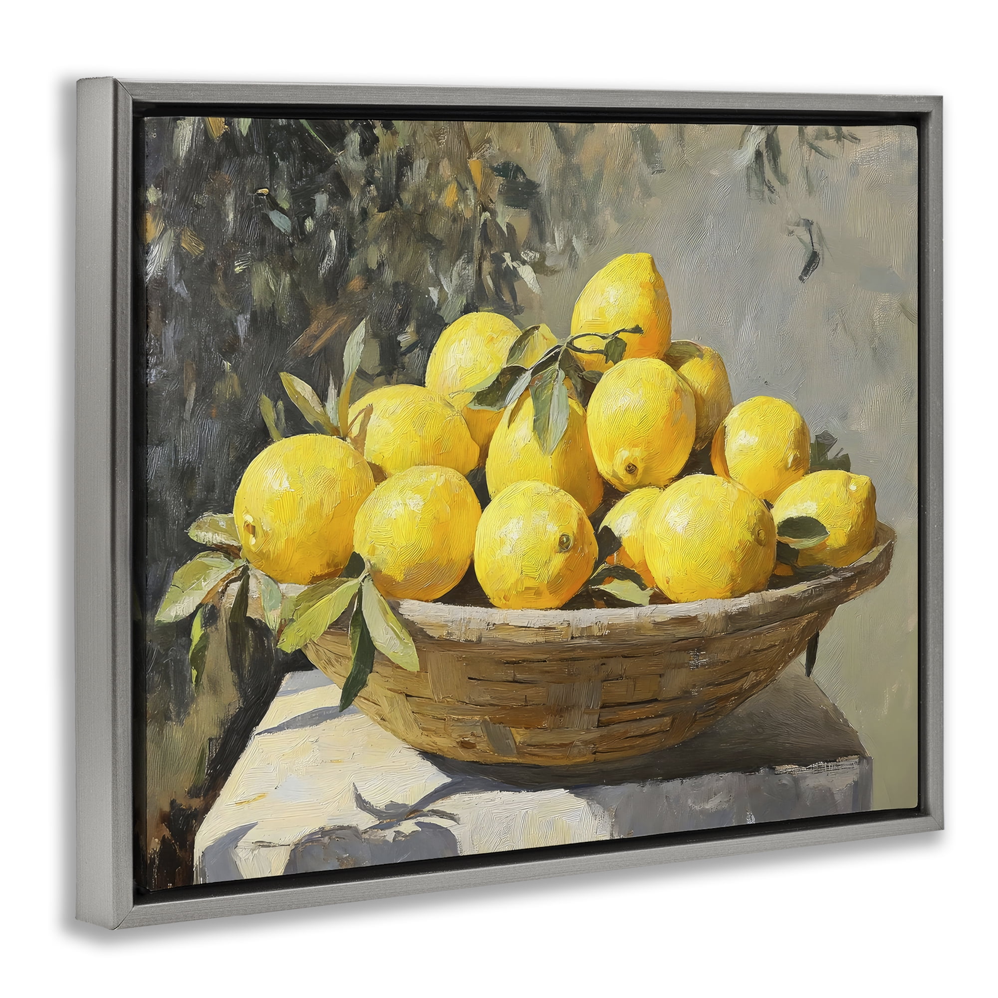 Stupell Industries Basket of Lemons in Sunlight Gray Framed Floater Canvas Wall Art, design by Creative Studio
