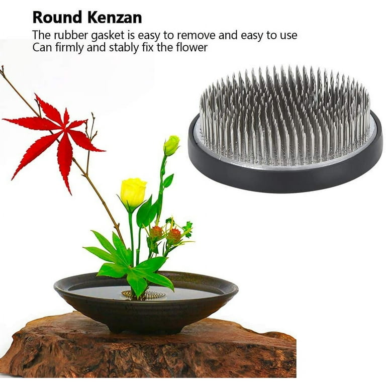 Round Ikebana Kenzan Flower Frog With Rubber Gasket Art Fixed Arranging  Tools K1MF