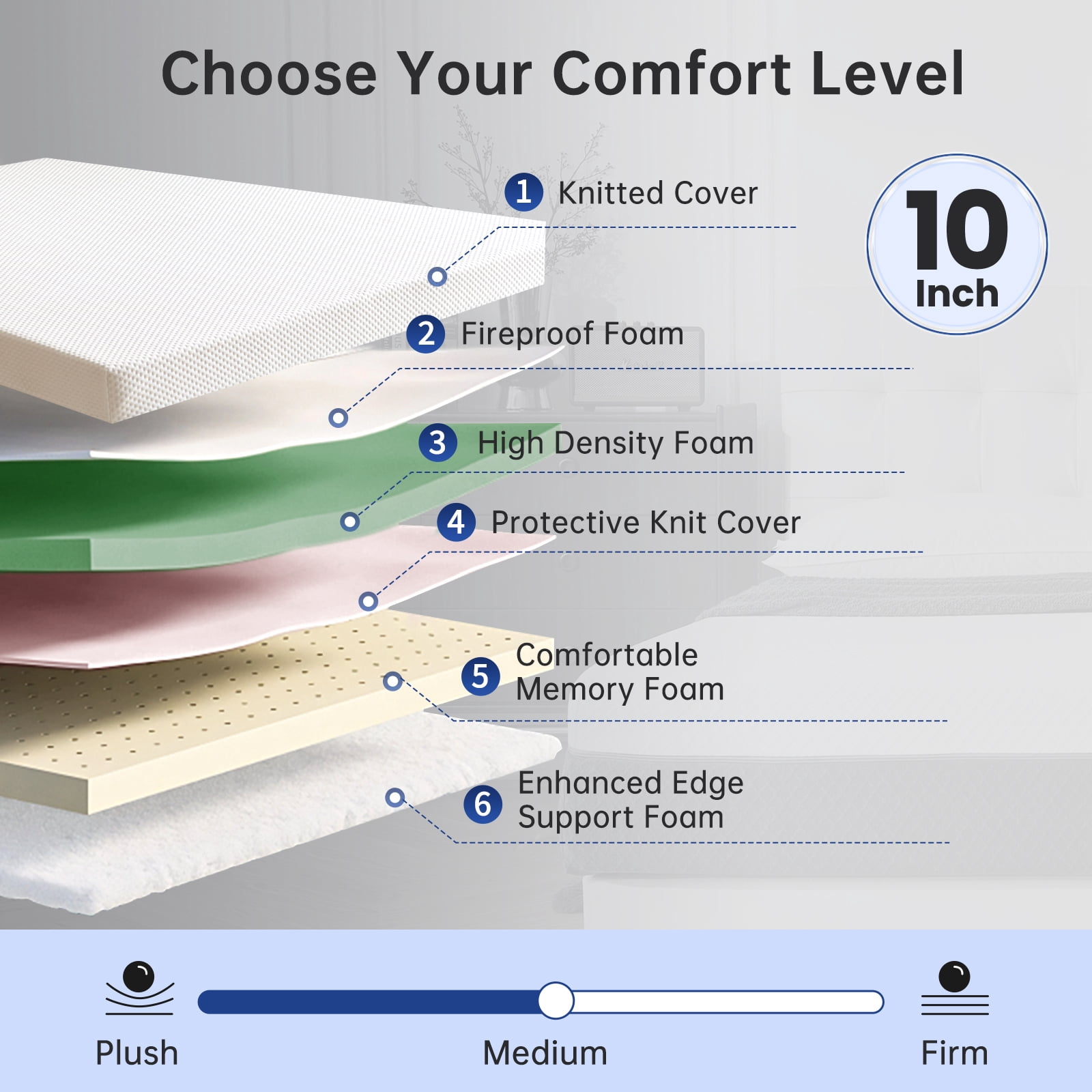 Babyqueen 10 inch Queen Mattress, Cooling Gel Memory Foam & Medium Comfort Queen Size Mattress in a Box, Motion Isolation & Pressure Relief, Certipur-US Certified