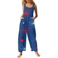 thumbnail image 2 of Iaqnaocc 4th of July Jumpsuits for Women Independence Day American Flag Stars Sleeveless Jumpsuits Rompers Freedom Adjustable Strap Jumpsuits Fashion Cotton Linen Overalls Red L, 2 of 5