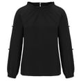 thumbnail image 5 of XFLWAM Womens Ruffle Mock Neck Tops Cold Shoulder Puff Long Sleeve Blouses Elegant Solid Color Shirts Black S, 5 of 9