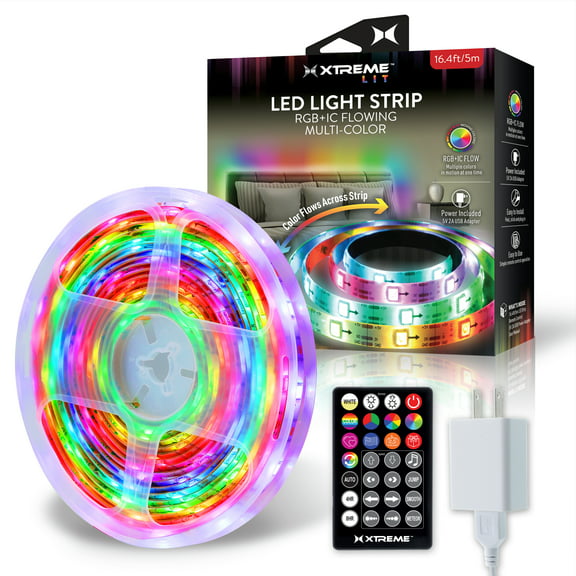Xtreme Lit 16.4ft Color Flow Multi-Color Indoor LED Light Strip, Remote Control, Corded Electric
