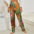 thumbnail image 3 of Tropical Jungle Two Jaguars Flowers Winter Female Pants Flannel High Waist Women Pants Lady Warm Straight Leg Plush Trousers, 3 of 7
