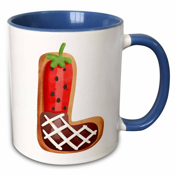 3drose, Strawberry Image of Cookie Monogram Initial L, 15oz Two-tone Blue Mug