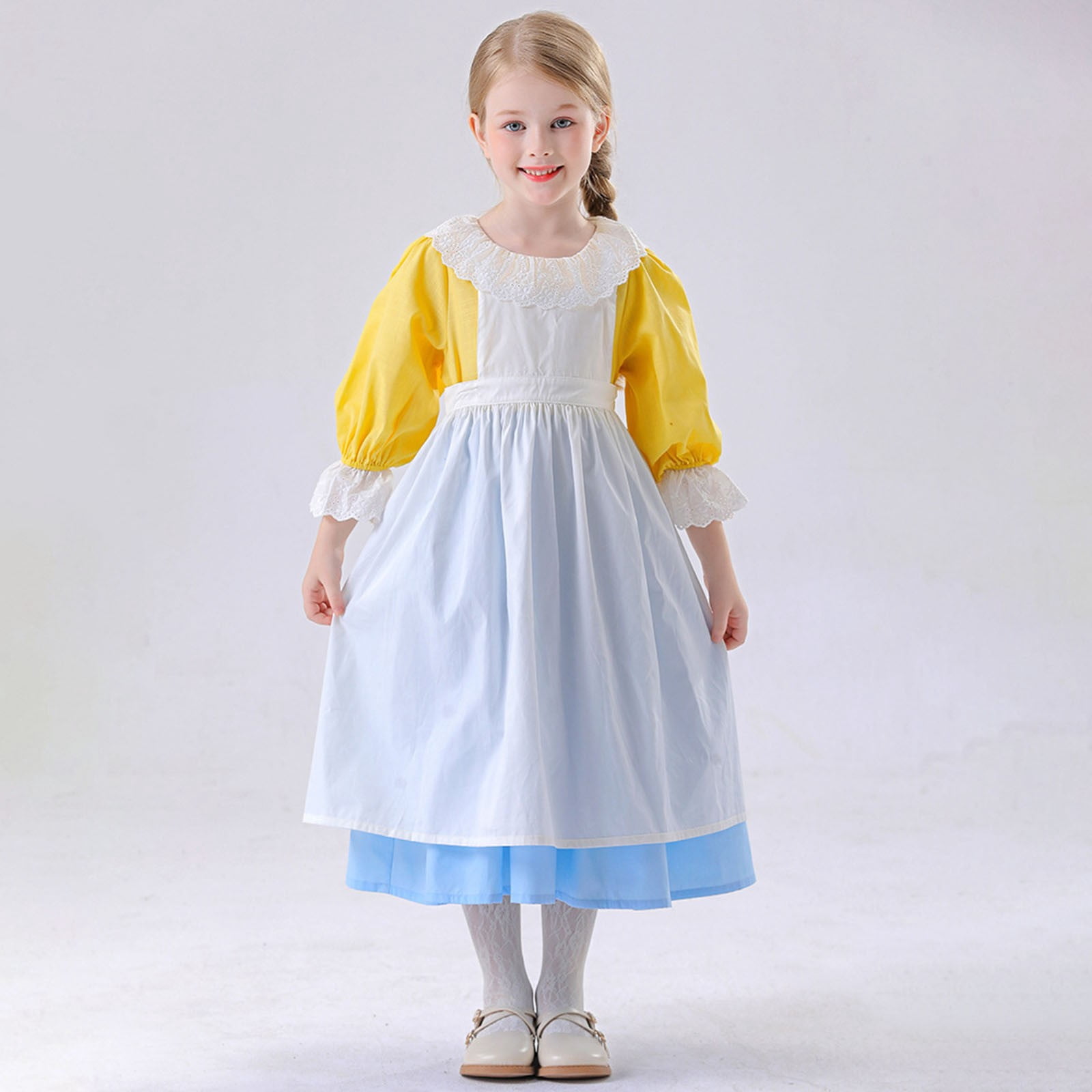 Wdgfv Girls Dresses 2 Piece Set Apron Outfit Casual Party Country Style Festival Theme Soft Comfortable Loose Fit for Kids Spring Summer Fall Winter White 6-7 Years