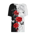 thumbnail image 6 of Women's Blouses & Shirts Summer Tops Cotton V Neck Shorts Sleeve Fashion Printed Lightweight Tee Shirt Solid Colour Tunic Top Dressy Casual Basic Blouse Going out Holiday, 6 of 7