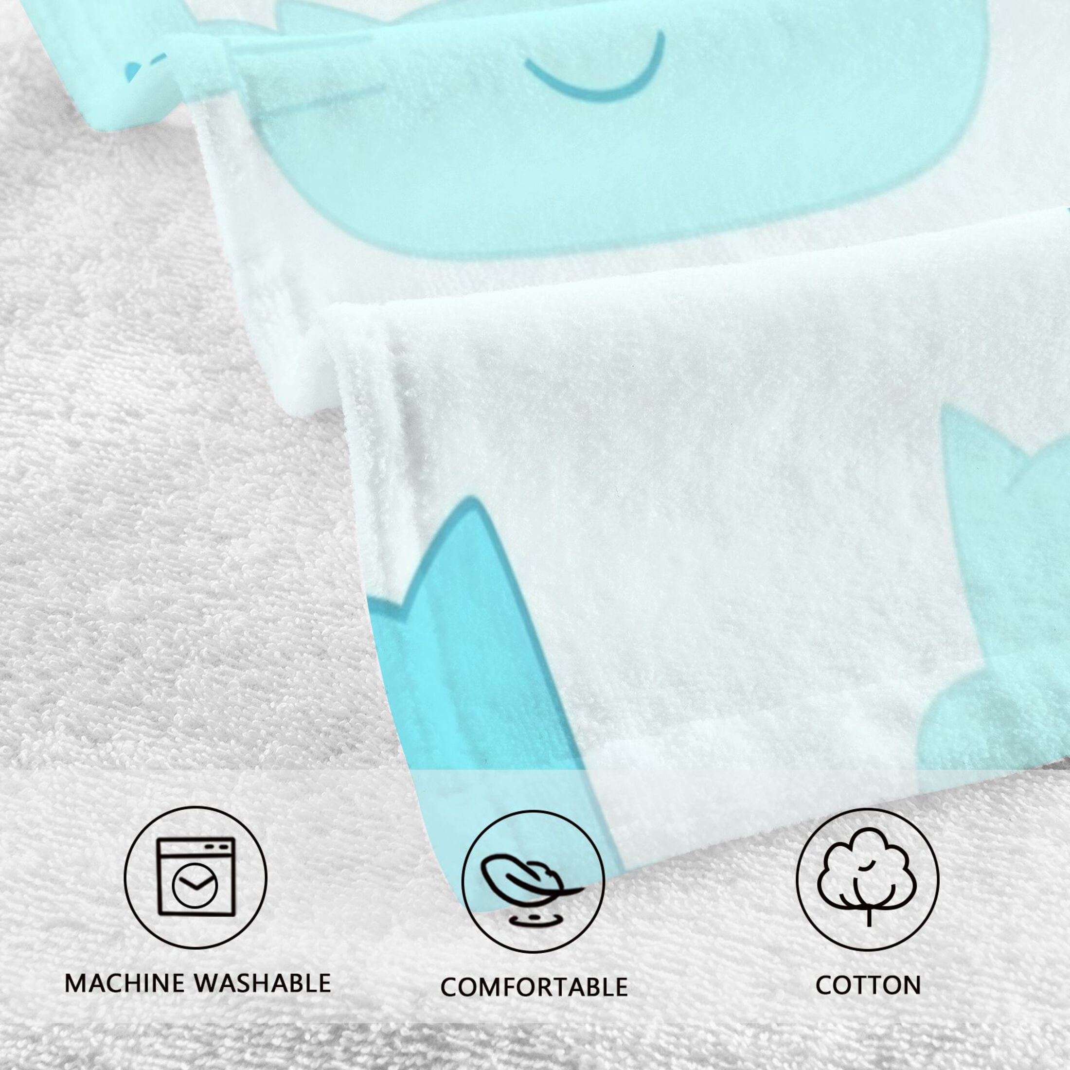 Cat Faced Clouds Pattern Set of 2 Pure Cotton Towels, 16'' x 28'', Highly Absorbent and Soft