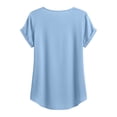 thumbnail image 6 of ClodeEU Women's Embroidered Linen Blend V Neck Short Sleeve Top ,Solid Color Casual Blouse for Summer Blue,Womens Plus M, 6 of 8