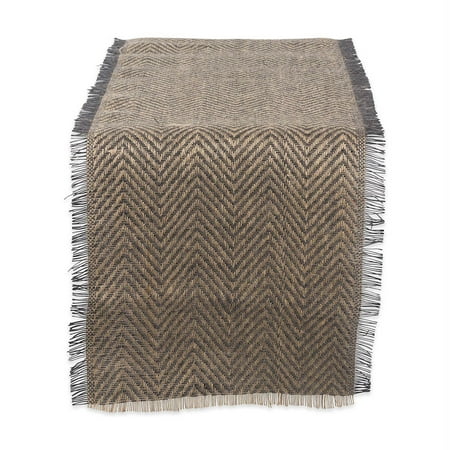 

108 Gray and Brown Chevron Printed Rectangular Table Runner