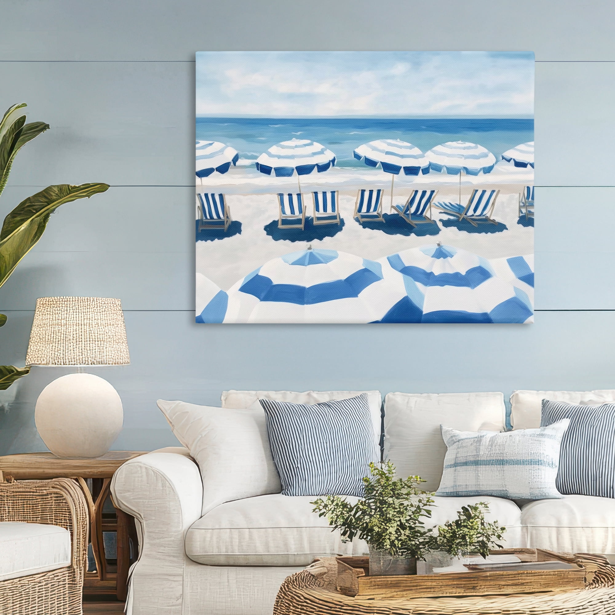 Stupell Industries Beach Nice Blue Striped Umbrellas Canvas Wall Art, design by Sisi and Seb