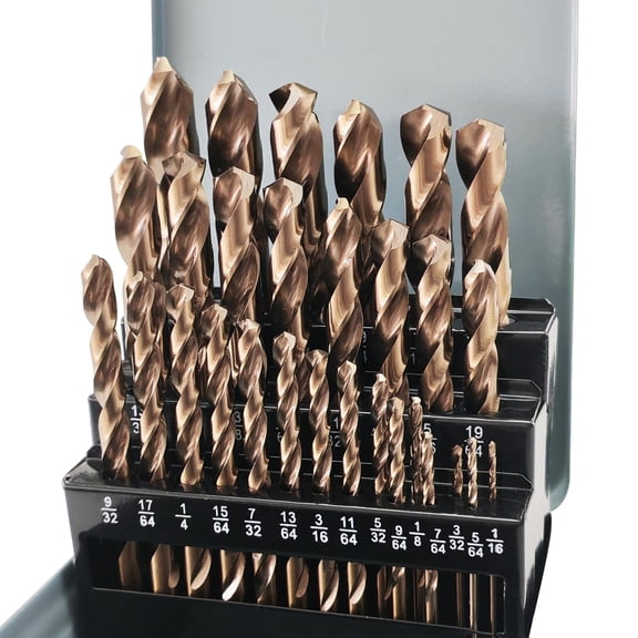 29pcs Drill Bit Set,High Speed Steel Twist Drill Bit Set for Metal, Stainless Steel, Cast Iron, Wood and Plastic, Metal Indexed Storage Case，1/16"-1/2"
