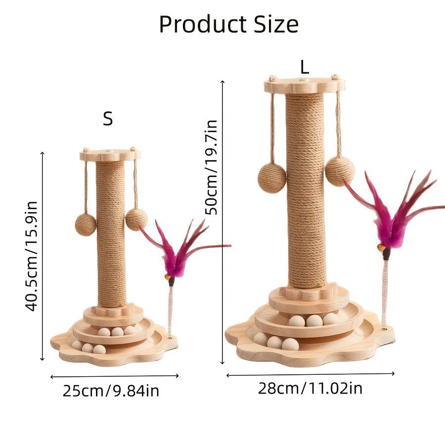 Multi-Level Scratching Post & Climbing Tower 20in With Sisal, Cat Toy Scratching Post, Cat Climbing Frame With Hanging Balls And Feather Wand, Suitable For Indoor Cats' Exercise
