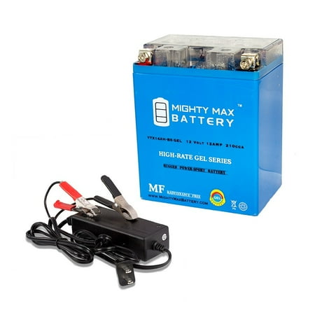 - YTX14AH GEL Battery for Yamaha 225 YFM225 Moto 4 + 12V 2Amp Charger