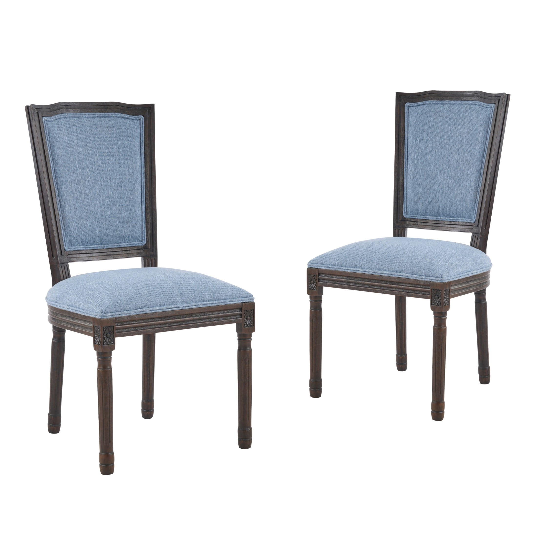 Christopher Knight Home Set of 2 French Country Upholstered Dining Chairs, Rubberwood Frame, Slate Blue