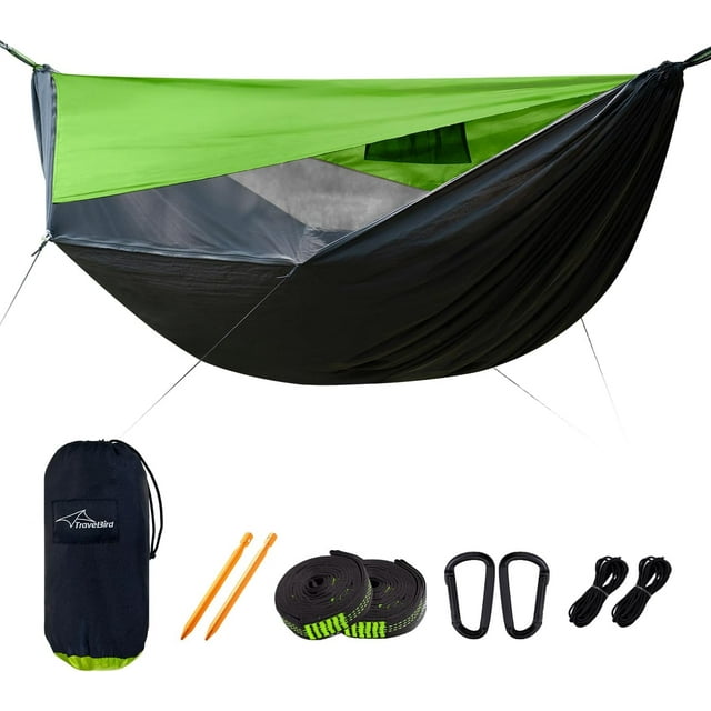 Camping Haock with Mosquito Net and Sunshade Backing Haock with Ridge Rope Tree Straps Lightweight Portable Haocks for Outside Hiking and Travel