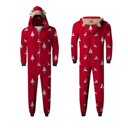 

Family Matching Outfits Christmas Christmas Pajamas Hooded Jumpsuit Cute Reindeer Printed Christmas (Dad) Matching Clothing Set