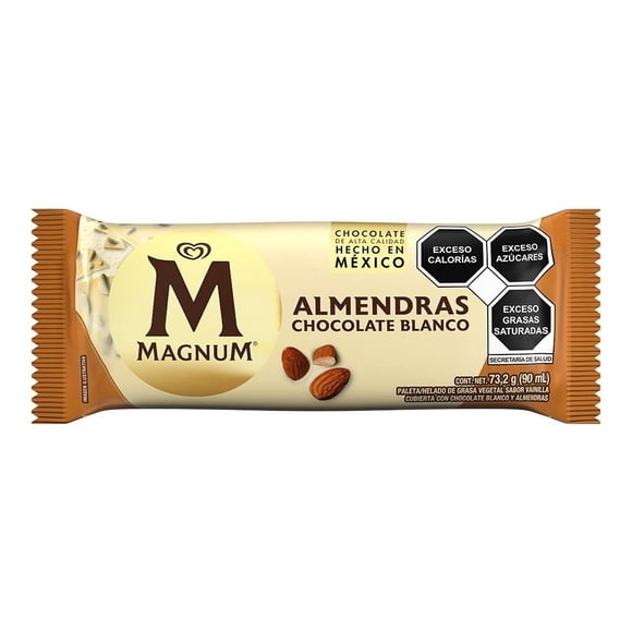 Paleta helada Magnum sabor vainilla cubierta con chocolate blanco y almendras 90 ml