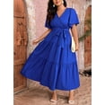thumbnail image 3 of Royal Blue Plus Size V-Neck Wrap Maxi Dress With Tiered Ruffle Hem And Self-Tie Waist Belt, Short Sleeve, 3 of 6