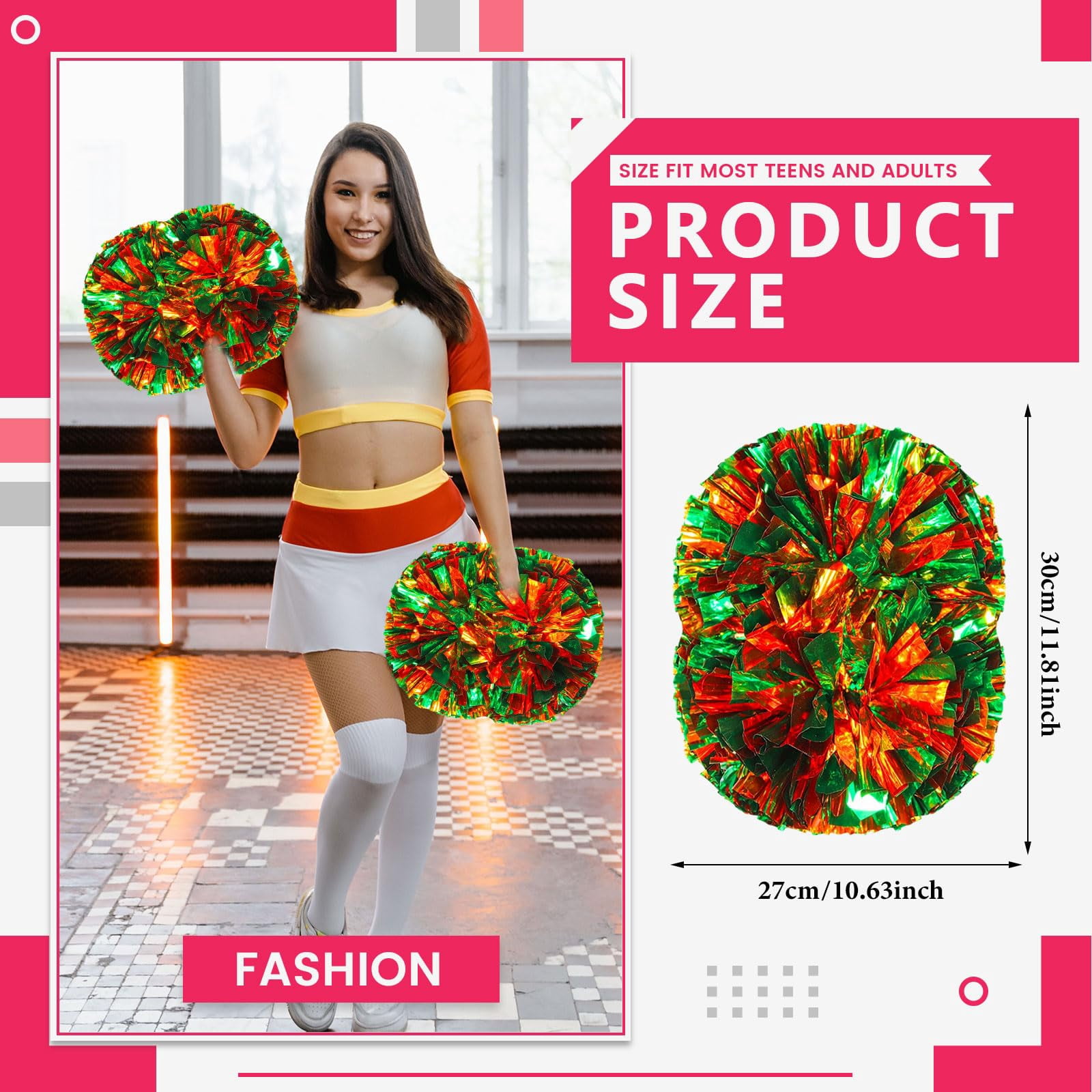 12 Pcs Cheerleading Pom Poms, Cheerleader Pompoms with Handle Style,Fit for Team Spirit Sports Dance Cheering