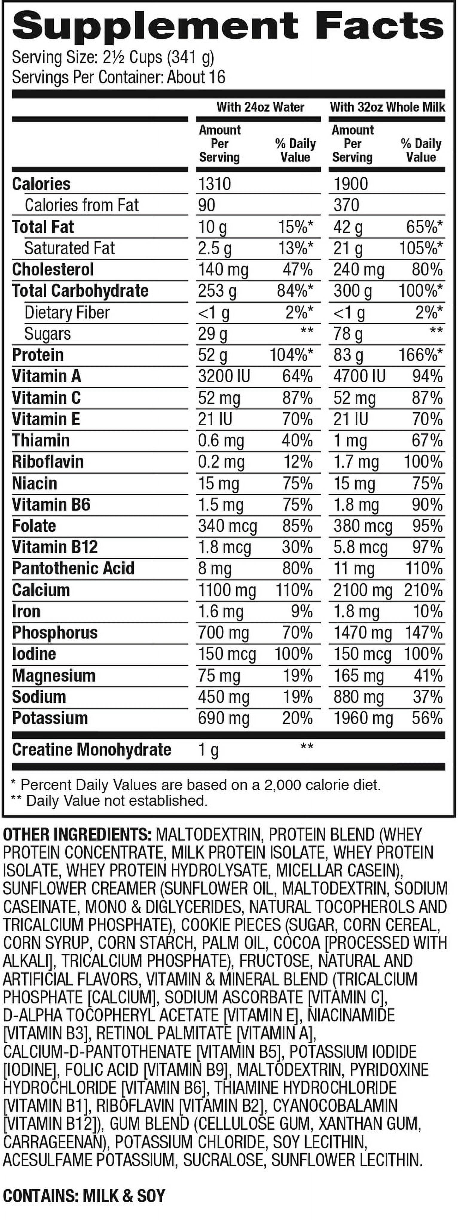 Dymatize Super Mass Gainer, High Protein & Carb Blend, Cookies & Cream, 52g Protein/Serving, 12 Lb