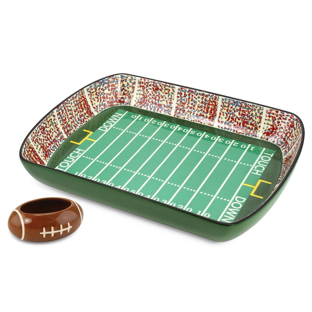 Kovot 2 Piece Football Gameday Stadium Ceramic Chip and Dip Platter Set