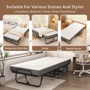 Twin Folding Bed with Mattress, 75 x 38 Portable Rollaway Bed for Adults, Metal Frame Foldable Guest Bed with Memory Foam Mattress, Daybed or Extra Sleeping Space with Side Storage Pocket