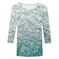 thumbnail image 4 of Cavosen Womens Three Quarter Sleeve T Shirts Gradient Sparkle Glitter Shiny Print Blouse 3/4 Sleeve Round Neck Loose Tops Dressy Fashion T-Shirts Workout Tees Summer Plus Size 3XL, 4 of 5