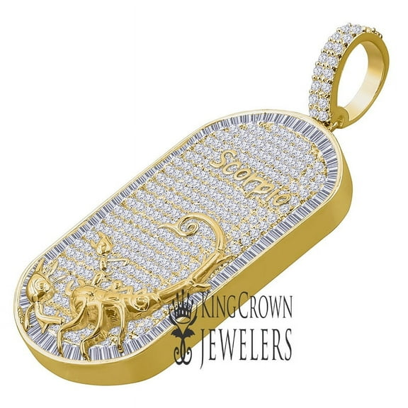 Unisex 14K Yellow Gold Finish Scorpio Zodiac Sign Astrology Horoscope Charm Baguette & Round Cut Diamond Pendant