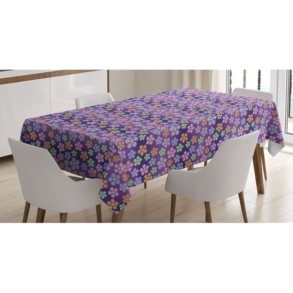 Floral Tablecloth, Digital Graphics of Blossoming Colorful Flower Spring Calling, Rectangle Satin Table Cover Accent for Dining Room and Kitchen, 60" X 90", Quartz and Multicolor, by Ambesonne