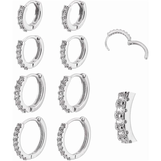 8 piezas de pendientes de aro con circonita cúbica, estilo minimalista, para cartílago, pequeños, para piercing de hélice.
