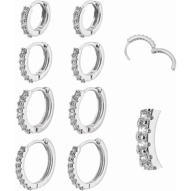 8 piezas de pendientes de aro con circonita cúbica, estilo minimalista, para cartílago, pequeños, para piercing de hélice.