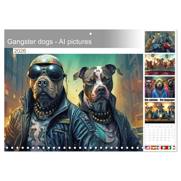 Gangster dogs - AI pictures (Monthly Wall Calendar 2026 16.5 x 23.4 (open)), CALVENDO 14 Month Calendar