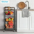 thumbnail image 2 of Slim Rolling Cart, 4-Tier Narrow Storage Cart Kitchen Bathroom Utility Organizer Pull-Out Metal Wire Baskets, Wooden Tabletop & Lockable Wheels Narrow Space, Mobile Shelving Unit Laundry Room, 2 of 10