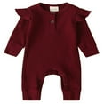 thumbnail image 1 of MesaSe Infant Kids Baby Girl Boy Solid Color Long Ruffle Sleeve O-Neck Ribbed Jumpsuit Navy Blue 9-12 Months, 1 of 9