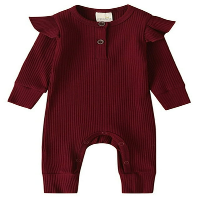 Bébé bébé Fille Garçon Couleur Unie Manches Longues à Volants Col Rond Combinaison Bleu Marine 9-12 Mois