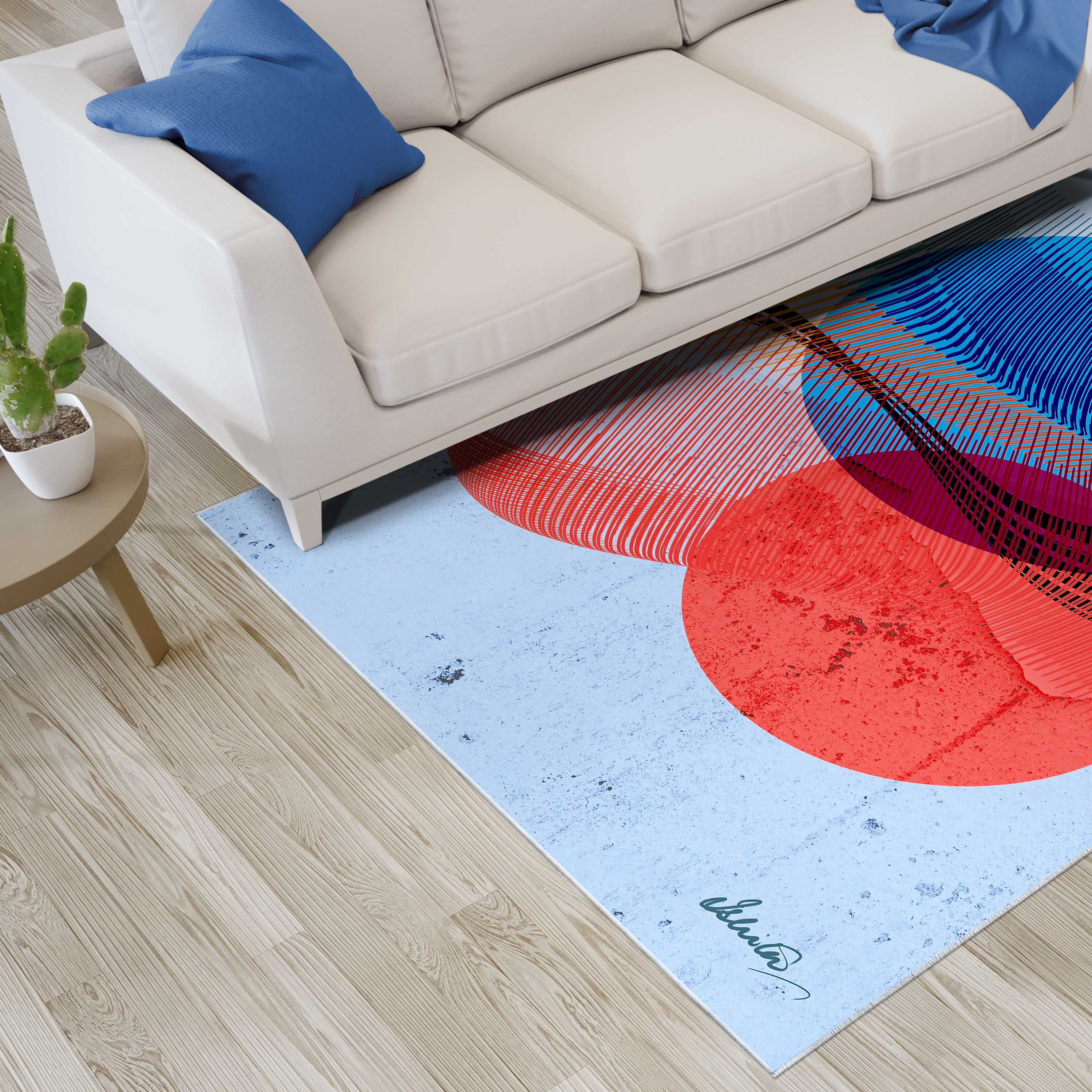 Ephemeral Sunset Washable Circles Art Area Rug size 5'x8'
