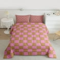 thumbnail image 2 of jejeloiu Abstract Geometric Grid Full Size Comforter Sets,Checkered Plaid Pattern Bedding Comforter Set,Pink Brown Check Bedding Sets For Girls Kids,Microfiber Bedroom Decor Reversible,3pcs, 2 of 8